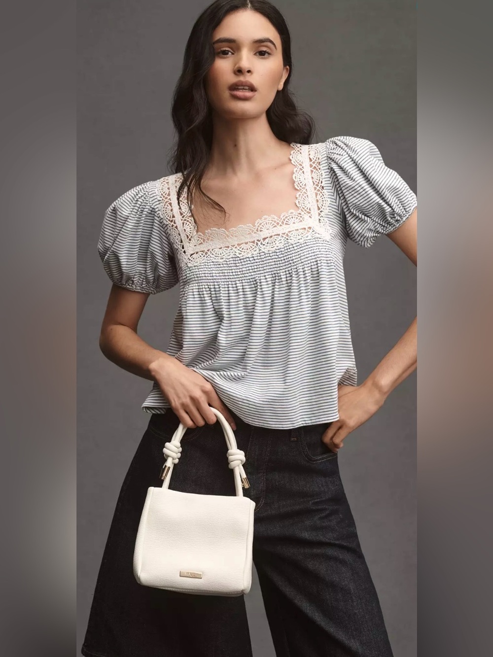 Anthropologie Maeve Square-Neck Puff-Sleeve Swing Tee, Size Medium